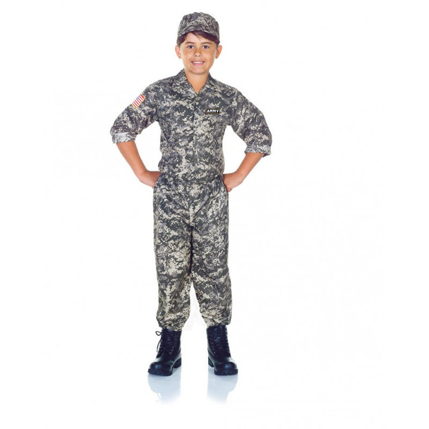 US Army Camo Costume Uniform Child Boys General Military Halloween Grey S-XL