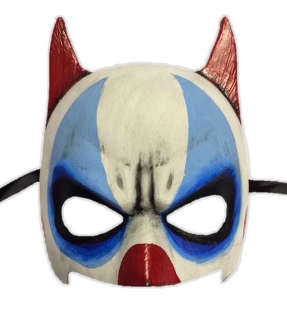 Devilish Halloween Clown Half Mask Adult Creepy Killer Jester Red Pointy Horns