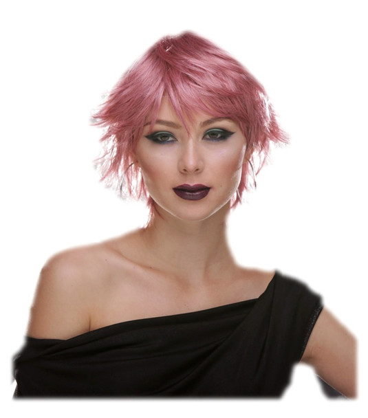 Deluxe Blush Jinx Fantasy Style Short Adult Costume Wig Shaggy Choppy Pink Venom