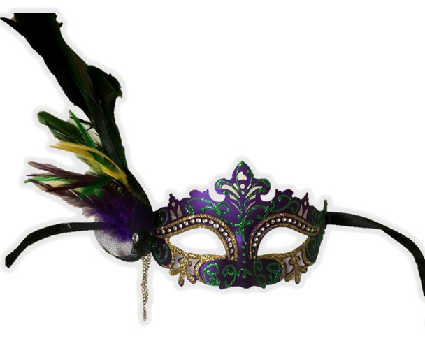 Mardi Gras Half Venetian Mask Feathers Laser Cut Masquerade Costume Accessory