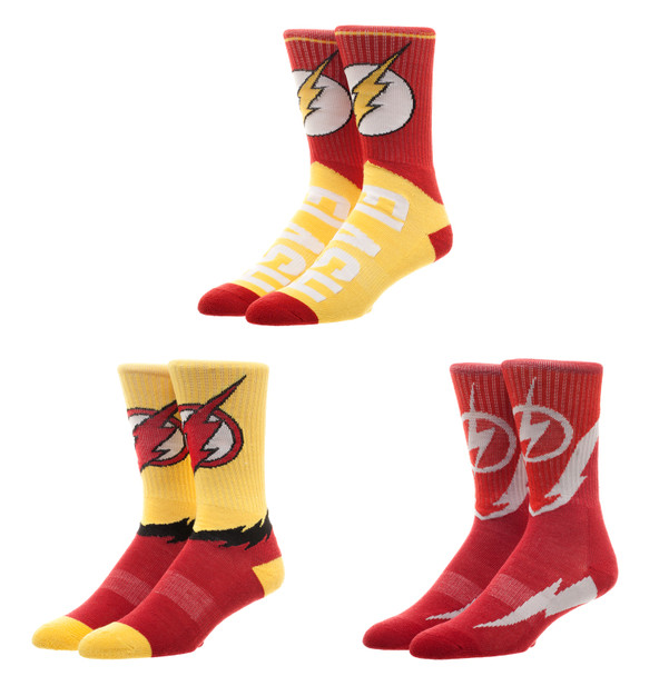 Justice League The Flash Athletic Crew Socks Lightening Bolt Adult Men 3 Pairs