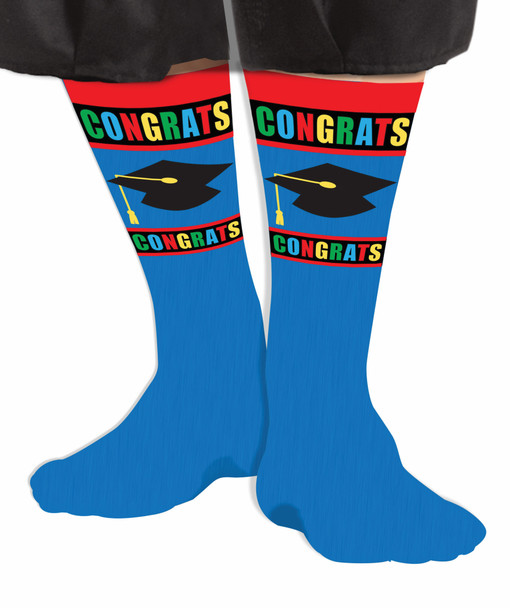 Graduation Congrats Crew Socks Adult Men's Women's Blue Congratulations