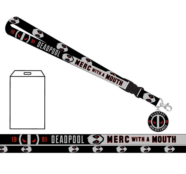 Marvel Deadpool Lanyard Necklace Detachable ID Holder & Collectible Sticker