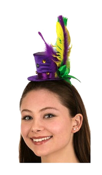 Mardi Gras Mini Top Hat Headband Feathers Ribbons Festival Costume Accessory