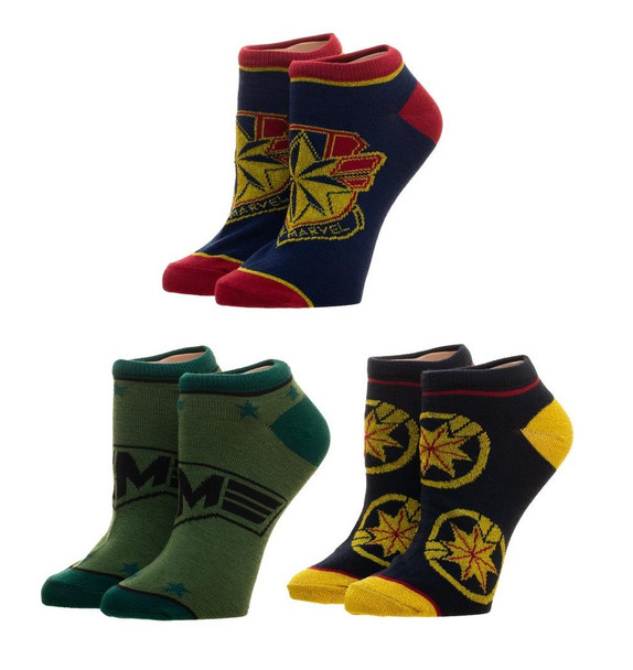 Marvel Comics Captain Marvel Adult Ankle Socks Superhero Junior 3 Pairs Sz 9-11