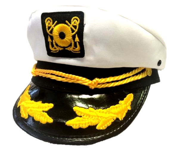 Deluxe White Yacht Cap Captain Hat Costume Accessory Adult Sailor Navy Pilot New