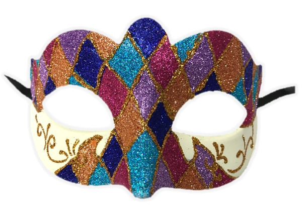 Argyle Glitter Half Mask Mardi Gras Masquerade Costume Accessory Harlequin D