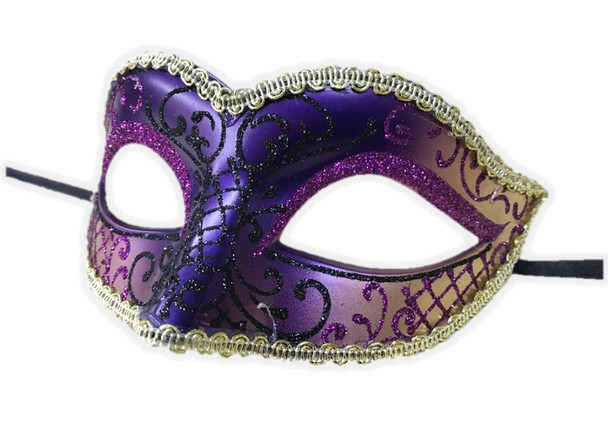 Glittery Half Mask Venetian Masquerade Swirls Costume Accessory Gold Purple C