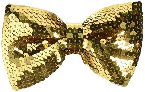 Gold Sequin Shiny Sparkly Bow Tie Neckwear Costume Accessory Foam Lined