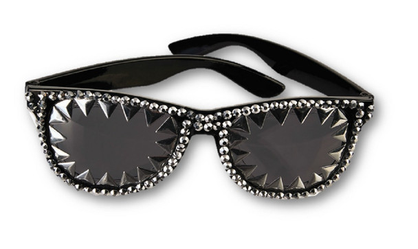 80s Rocker Spiked & Rhinestone Sunglasses Black Silver Costume Accessory