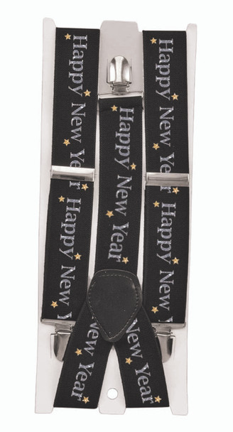 Happy New Year NYE Eve Party Suspenders Stars Black Adult Costume Accessory