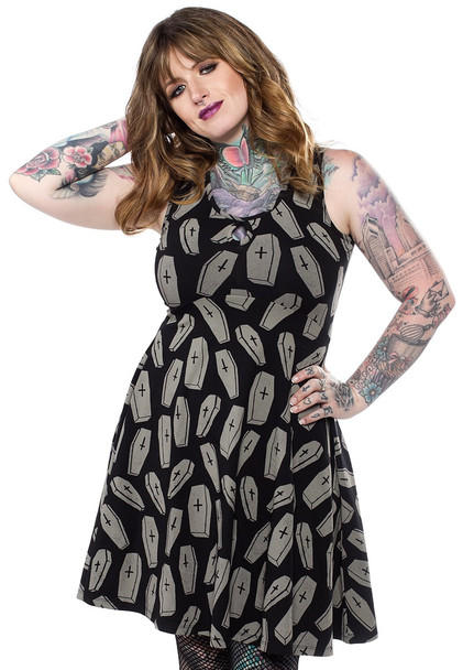 Sourpuss 6 FT Under Keyhole Skater Dress Women's Coffin Punk Goth Black MD-XXL