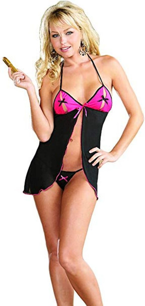 Dreamgirl Sexy Black n' Pink Babydoll Set Thong Women's Lingerie One Size