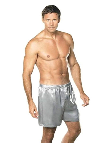 Soft Silver Charmeuse Boxer Shorts w Button Down Fly Front Lingerie Sleepwear