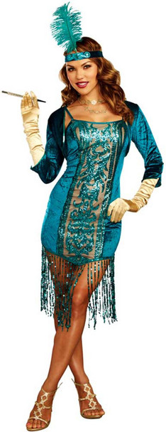 Dreamgirl High Society Teal Sequin Dress Gatsby Flapper Women's Costume SM-XL