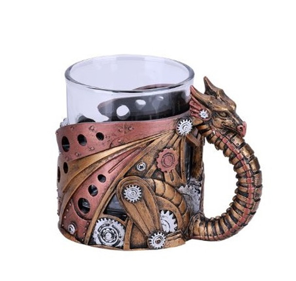 Steampunk Dragon Glass Cup Drink Vessel Resin Detail Fantasy D&D Decor