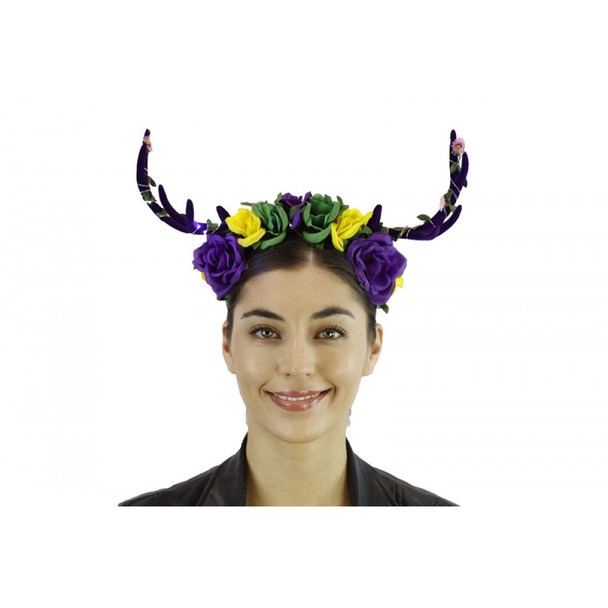 Mardi Gras Deer Antlers LIGHTS-UP Floral Headband Creature Animal Fat Tuesday