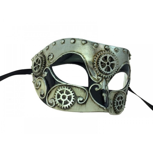 Venetian Steampunk Eye Mask Adult Gears Masquerade Costume Accessory Silver