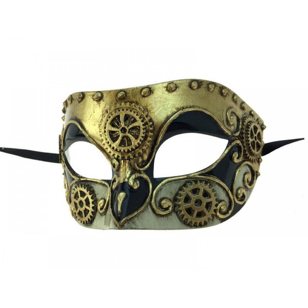 Venetian Steampunk Eye Mask Adult Gears Robot Masquerade Costume Accessory Gold