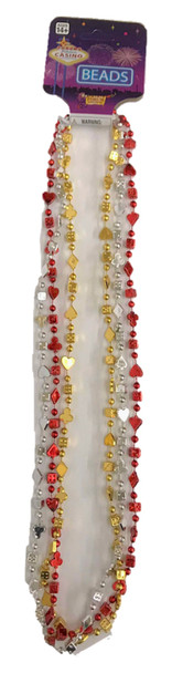 Casino Party Beads Plastic Necklaces Gold Red Silver Lucky Charms Metallic 3/PK