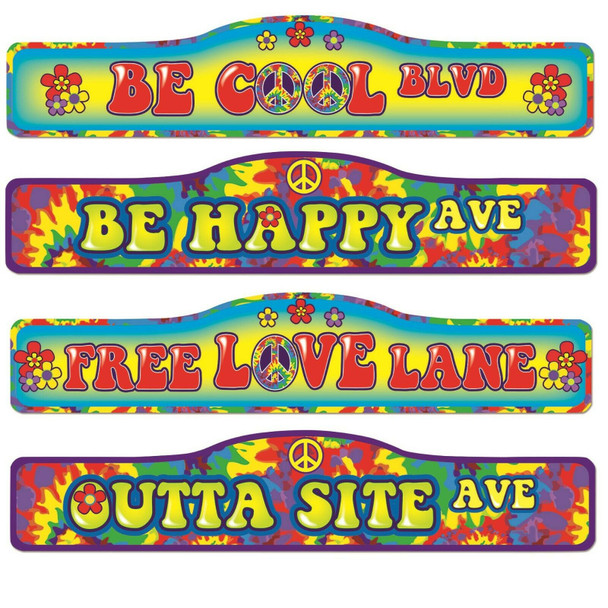 Groovy Hippie 4 Two Sided Street Signs Party Supply Cardstock Wall Decor