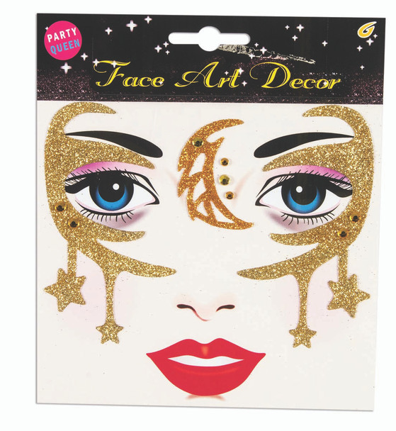 Gold Celestial Face Art Design Adult Facial Moon Stars Costume Accessory