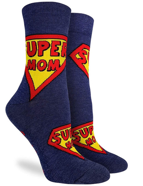 Good Luck Socks Super Mom Crew Socks Adult Women Men Shoe Size 5-9 Mothers Blue