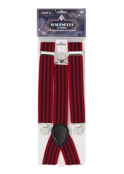 Roaring 20's Red & Navy Striped Suspenders Adult Mens Costume Accessory