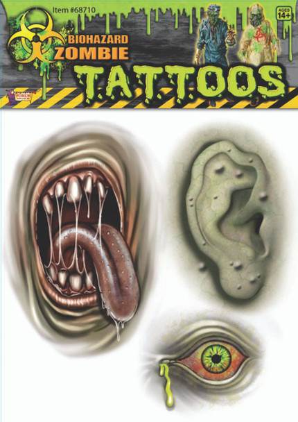 Biohazard Mutant Zombie Temporary Tattoos Body Part Adult Costume Accessory