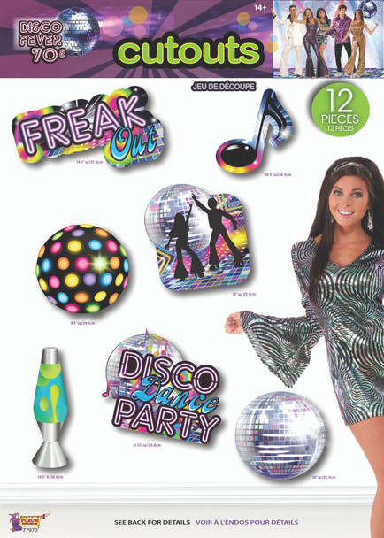 Disco Dance Fever Cardboard Cutouts 70's Party Decoration 12 pcs. Wall Decor