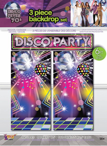 Disco Fever 70's 3 piece Backdrop Set Photo Booth Prop Decor Party Accessory