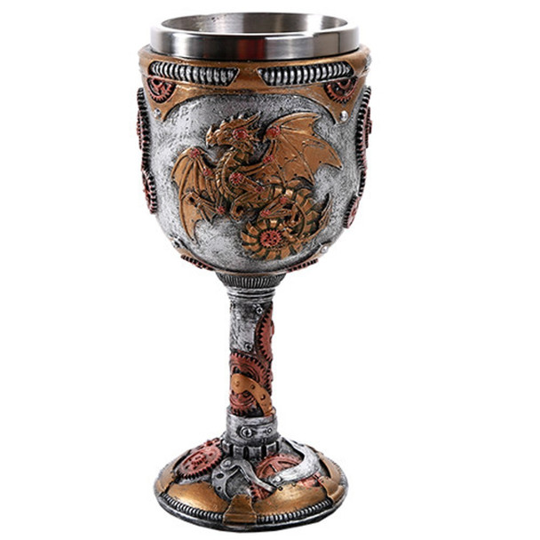 Steampunk Dragon Goblet Stainless Steel Resin Halloween Decor Wine Glass