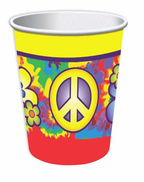 Hippie Love Peace 60's 9oz Beverage Cups Birthday Party Decor Tableware 8pcs/pk