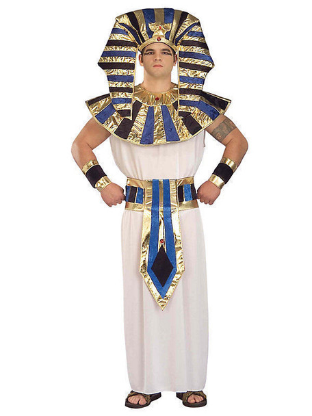 Super King Tut Gold White Men Adult Costume std xl - xxl Toga Pharaoh Hat Cuffs