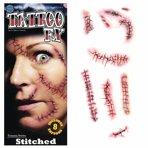 Tinsley Transfers Trauma Temporary Tattoos Stitched Stitches Halloween FX Makeup