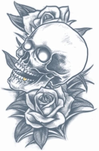 Tinsley Transfers Prison Time Skull and Roses Temporary Tattoo Halloween Makeup