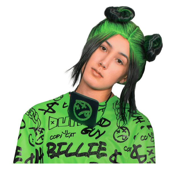 Billie Eilish Green Adult Wig Womens Double Bun Halloween Costume Accessory