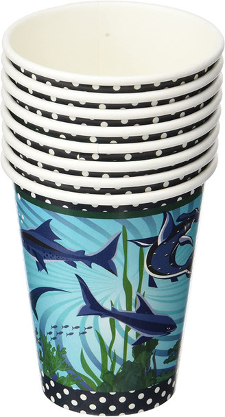 Circling Sharks Nautical 9oz Paper Cups Birthday Party Decor Tableware 8pcs/pk