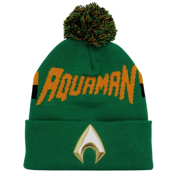 DC Comics Justice League Aquaman Knit Beanie Hat Super Hero Chrome Logo Weld