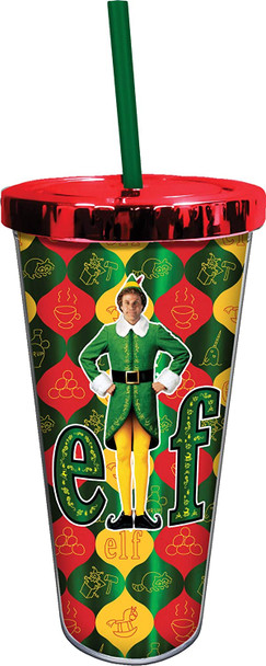 Spoontiques Christmas Buddy The Elf Movie Insulated Foil Cup w Straw 20 Ounce