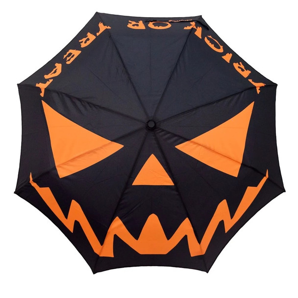 Kreepsville Skull Handle Trick Or Treat Umbrella Compact Pumpkin Pop Up Gothic