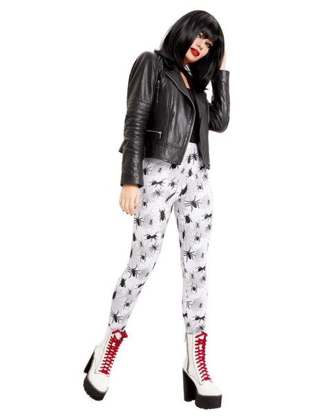 Smiffys Bugs Spiders Webs Print Leggings White Black Adult Women's XS 2-4