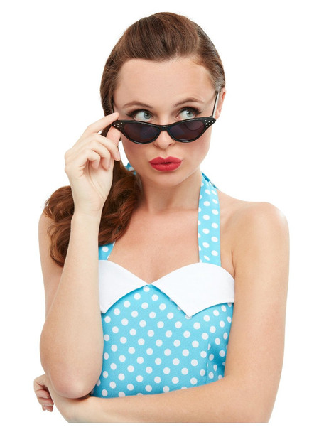 1950's Black Flyaway Style Sunglasses Rock & Roll Womens Adult Costume Accessory