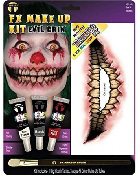 Tinsley Transfers Evil Grin Big Mouth Tattoo Makeup Kit Halloween Face Paint