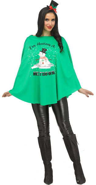 Holiday Party Green Poncho Women's Meltdown Christmas Adult Costume One Size