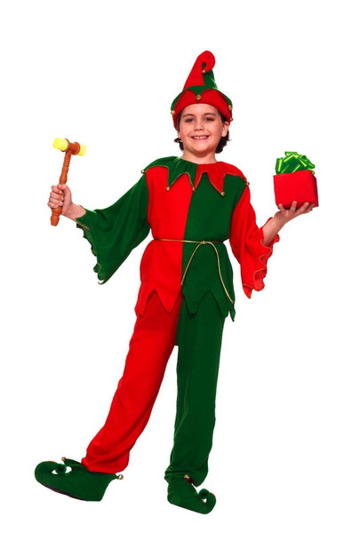 Child Xmas Santa Elf Costume Top Pant Hat Shoes Green Red Boys Girls Large 12-14