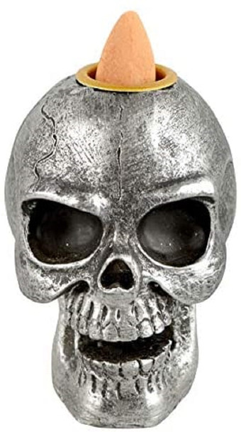 Fantasy Gifts Small Metallic Skull Backflow Incense Burner Resin Figurine