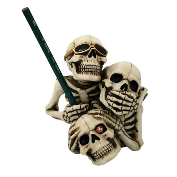 See Hear Speak No Evil Skeletons Pen Holder Skulls Decor Desktop Figurine