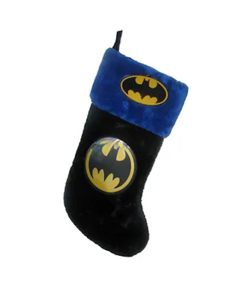 Batman Emblem Fleece Black Holiday Christmas Stocking With Plush Blue Trim