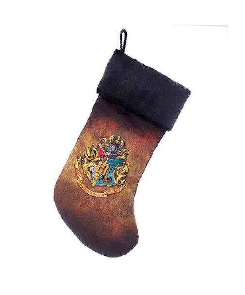 Hogwarts Crest Harry Potter Holiday Christmas Stocking With Black Plush Trim